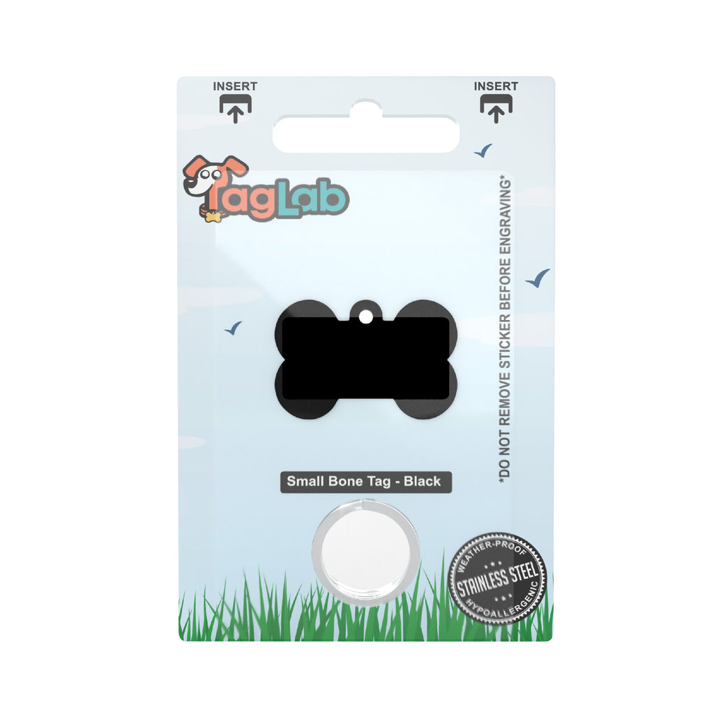 10x Small Bone Pet Tags - Black Plated St.Steel (BN29-BK)